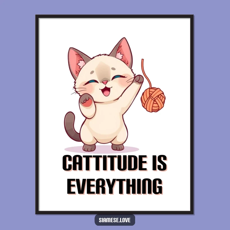 Free Printable Siamese Cat Wall Art: Hilarious Yarn Batting Feline Downloadable Art Gift