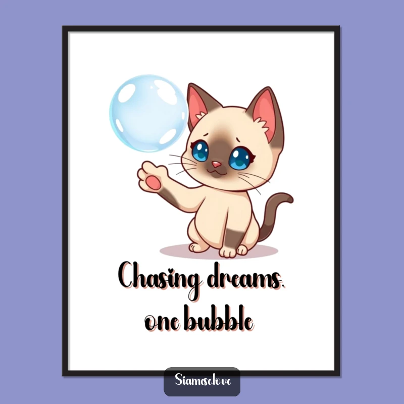 Free Printable Wall Art: Curious Siamese Cat Bubble Delight Downloadable Decor