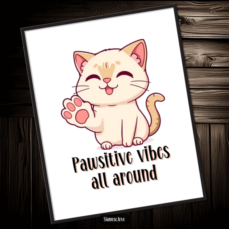 Free Printable Wall Art: A Kawaii Siamese cat sweetly offers a friendly paw, creating a welcoming and adorable display.
