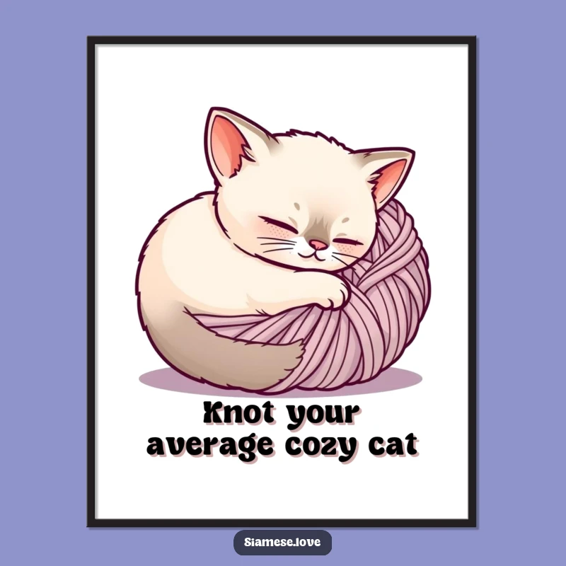 Free Printable Wall Art: Cozy Siamese Cat in Yarn - Cute Downloadable Decor