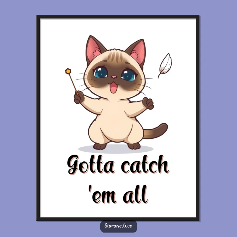 Free Printable Wall Art: Determined Siamese Cat Feather Focus Downloadable Decor