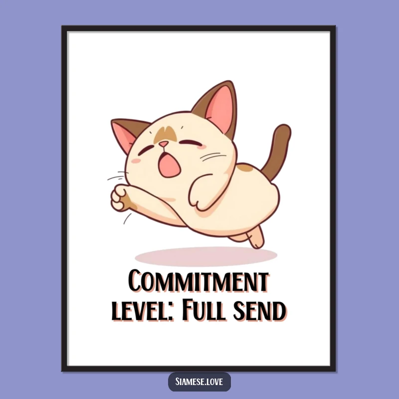Funny Free Printable Wall Art: Kawaii Siamese Cat Dive - Adorable Downloadable Decor!