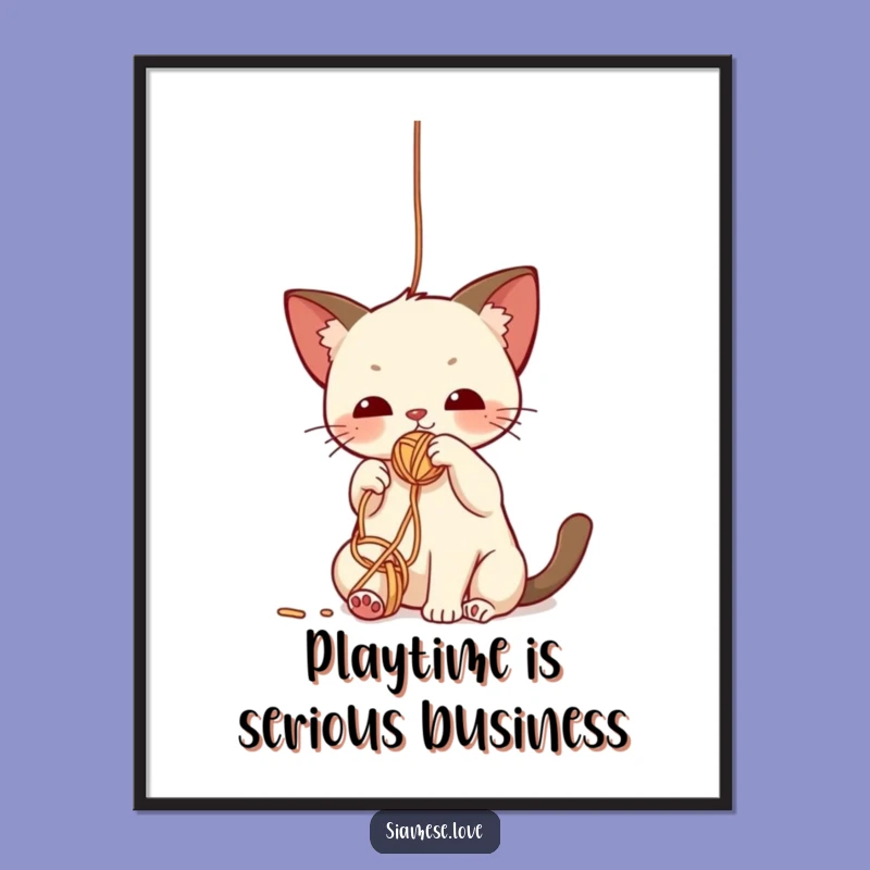 Funny Free Printable Wall Art: Playful Cat & Yarn - Downloadable Kawaii Home Decor!