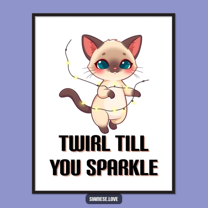 Funny Free Printable Wall Art: Siamese Cat Twirling Lights, Whimsical Downloadable Decor