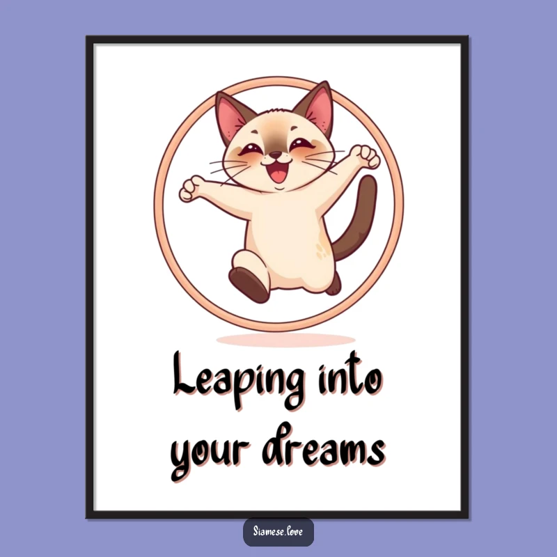 Free Printable Siamese Cat Art: Joyful Leaping Feline Decor Downloadable