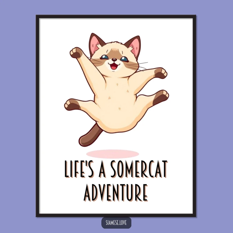 Free Printable Kawaii Cat Art: Playful Somersault Downloadable Wall Decor