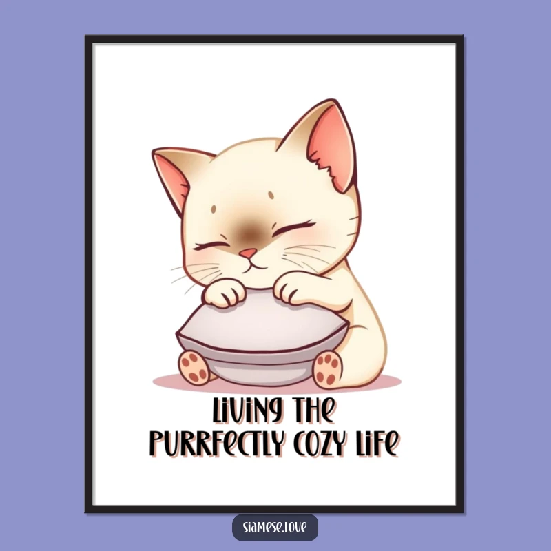 Free Printable Wall Art: Cute Kawaii Siamese Cat Nuzzling - Funny Downloadable Decor