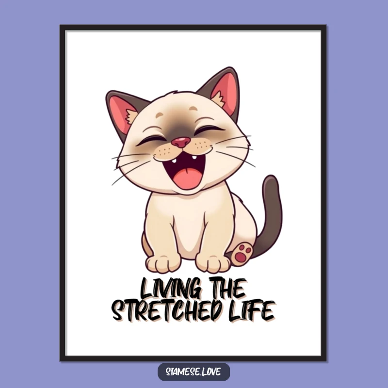 Free Printable Wall Art: Happy Siamese Cat Yawn Bliss Downloadable Decor