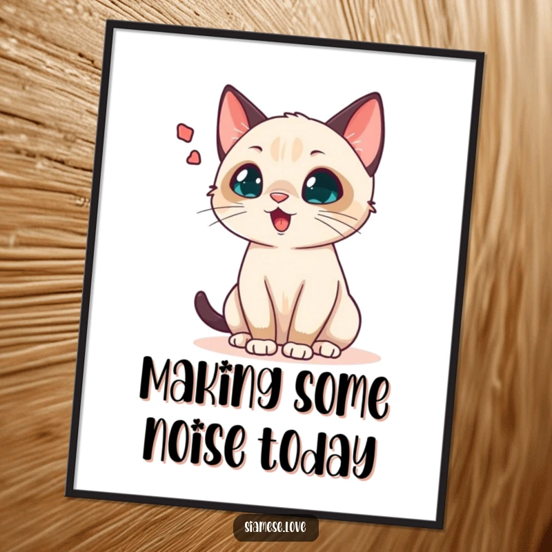 Funny Free Printable Wall Art: Chatty Siamese cat with an exaggerated sound wave bubble, capturing its vocal personality.