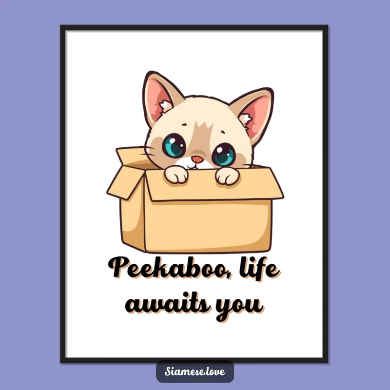 Free Printable Wall Art: Curious Siamese Cat Box Peek Funny Downloadable Art Gift