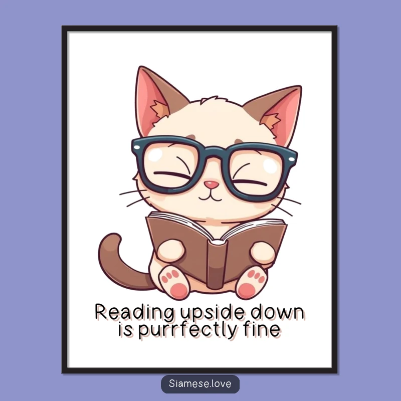 Free Printable Wall Art: Siamese Cat Reading Upside Down - Funny Downloadable Decor!