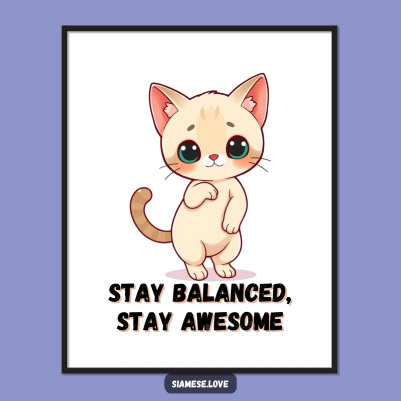 Funny Free Printable Wall Art: Siamese Cat Balance - Whimsical Downloadable Decor!