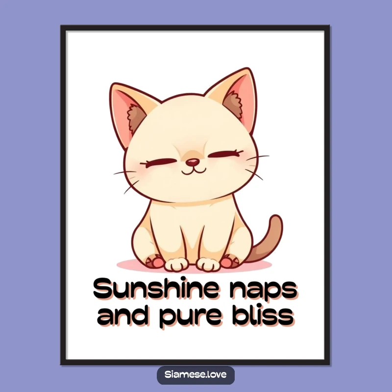 Free Printable Kawaii Cat Wall Art - Siamese Napping Sunbeam Decor Downloadable