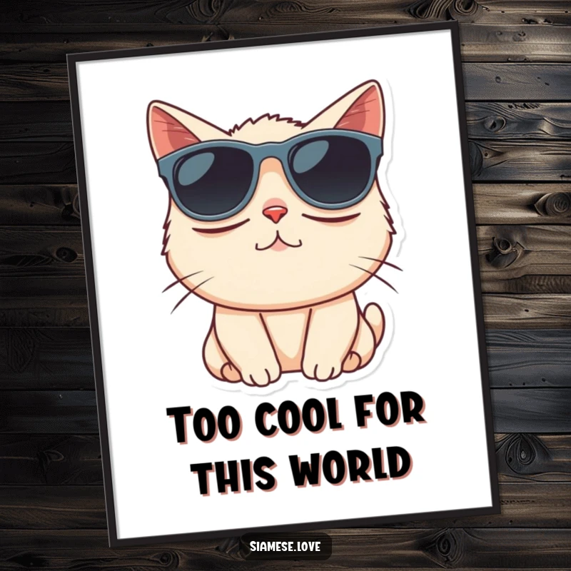 Funny Free Printable Wall Art: Sleepy Siamese cat comically wearing oversized sunglasses, looking utterly relaxed and cool.
