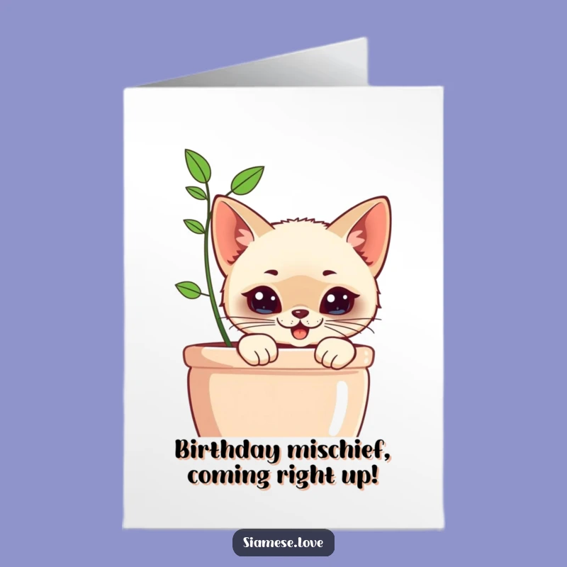 Free Printable Birthday Card: Cat Planter Peek, Funny Downloadable Gift