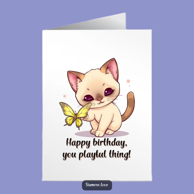 Free Printable Birthday Card: Cat Butterfly Pounce, Funny Downloadable Gift