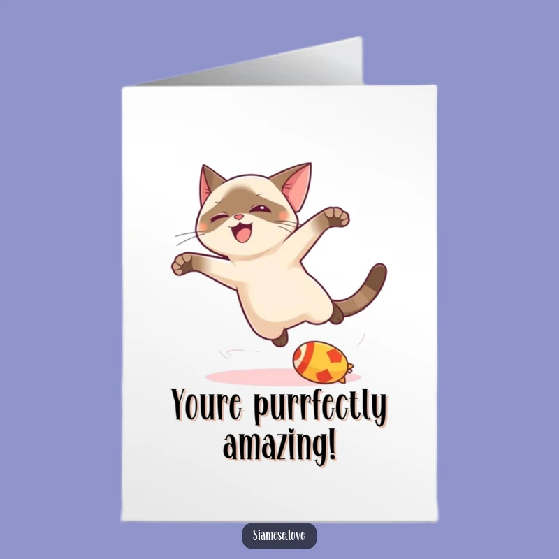 Free Printable Birthday Card: Funny Siamese Cat Leap - Joyful Downloadable Gift!