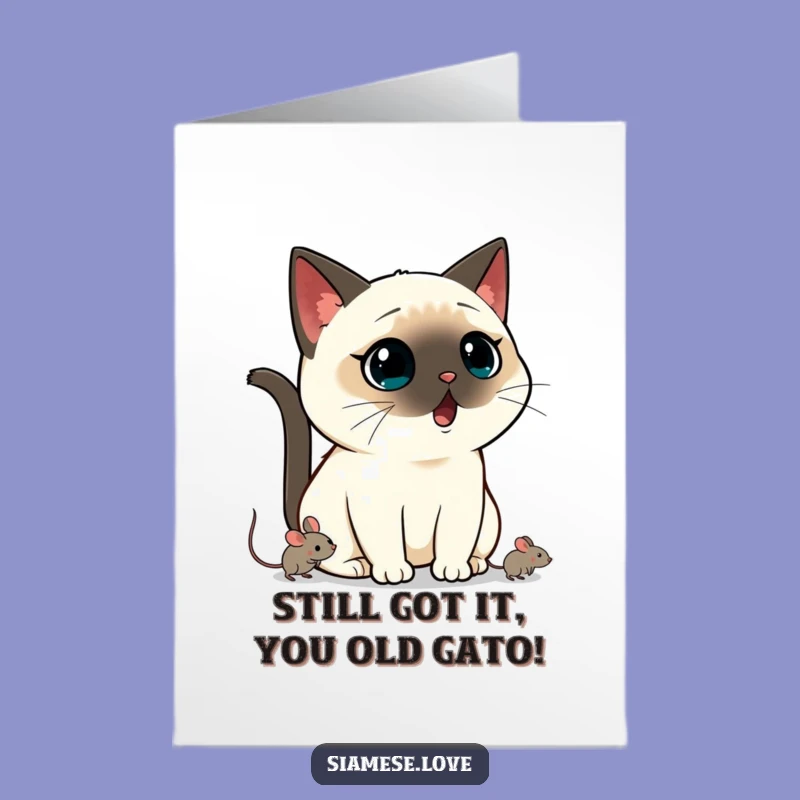 Free Printable Birthday Card: Shocked Kawaii Siamese Cat Surprise Funny Downloadable Gift