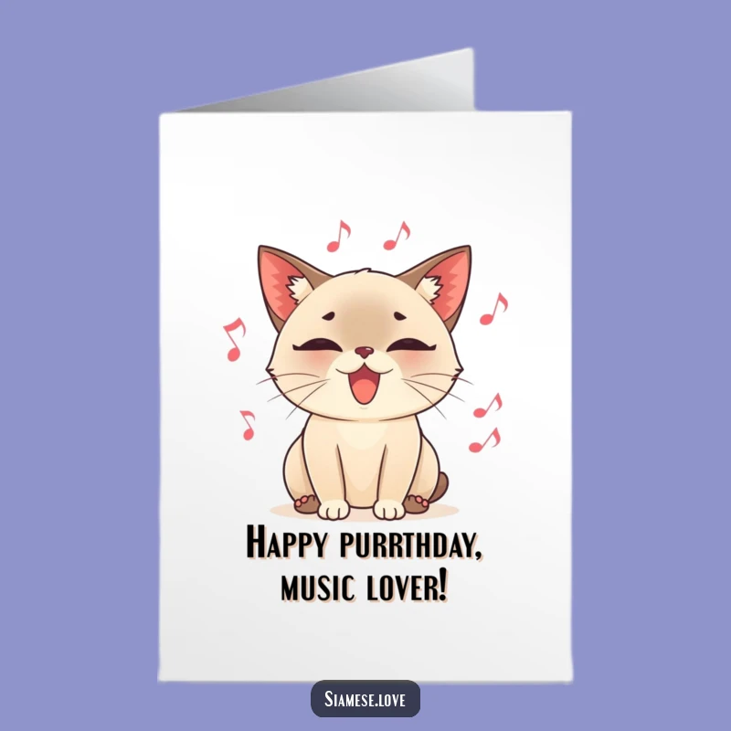 Free Printable Purring Cat Birthday Card - Musical Notes Downloadable Gift