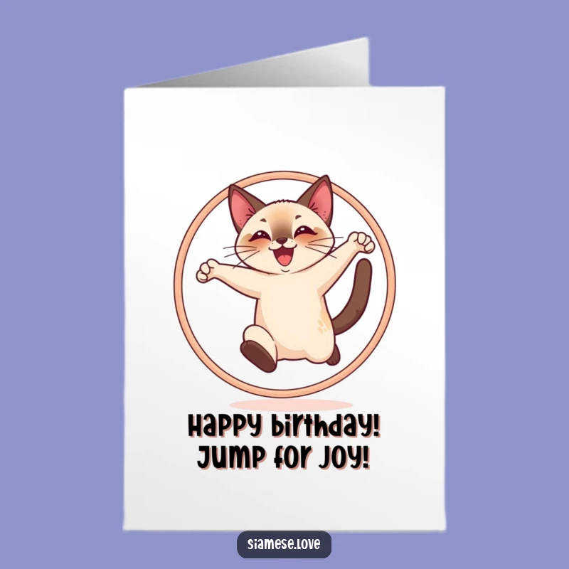 Free Printable Siamese Cat Birthday Card: Joyful Leaping Feline Downloadable