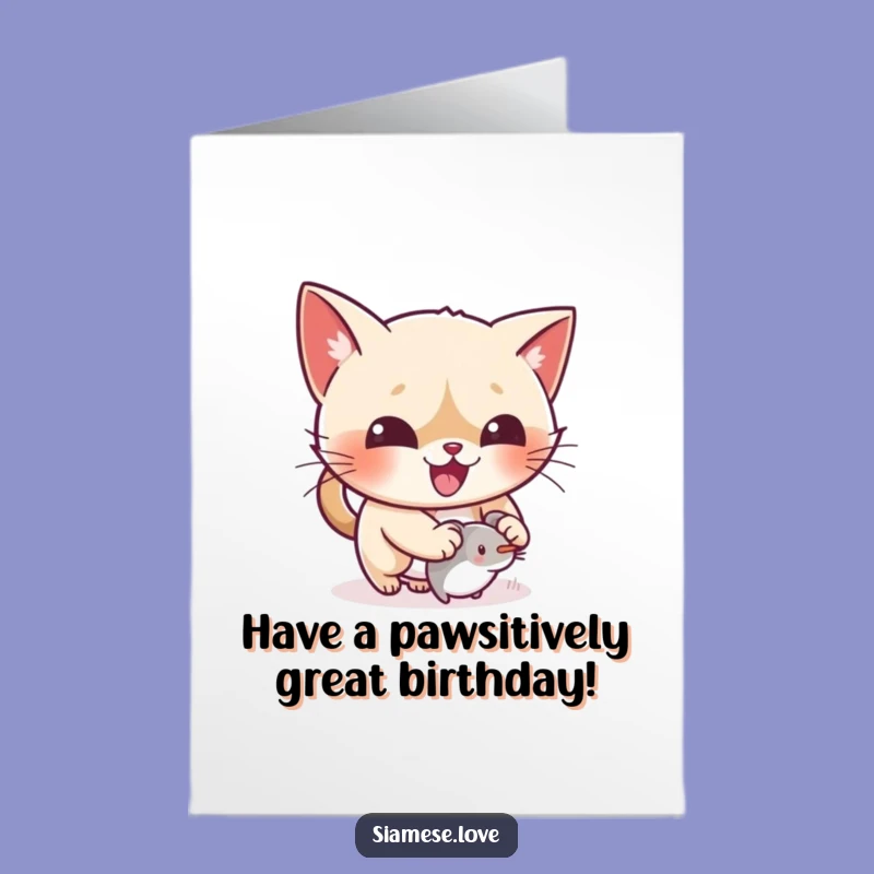 Free Printable Birthday Card: Playful Cat Pounce, Fun Downloadable Gift!