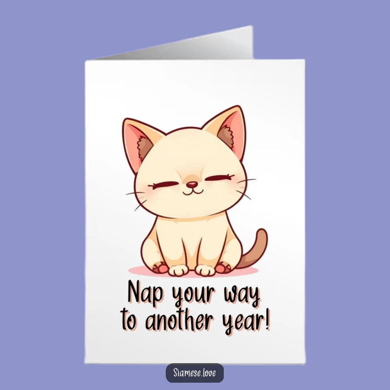 Free Printable Relaxing Cat Birthday Card - Kawaii Siamese Sweet Nap Downloadable