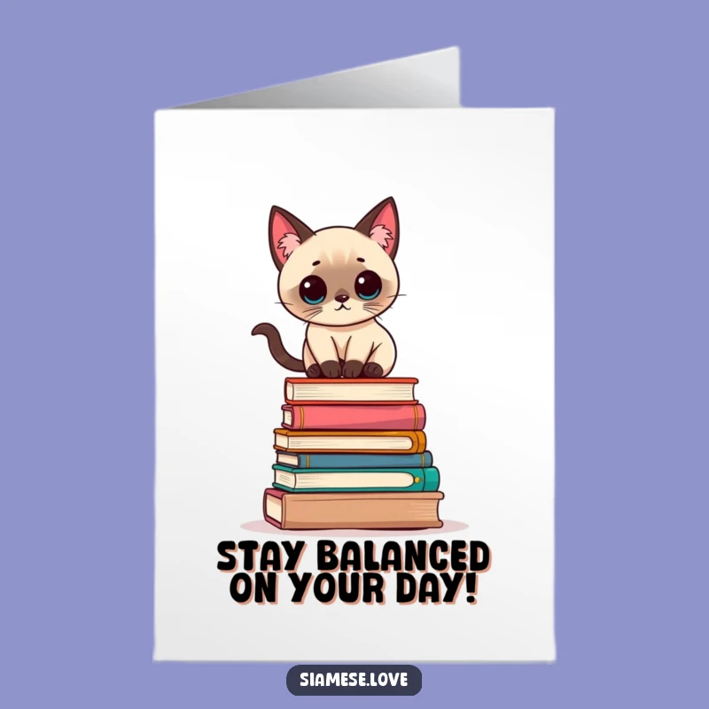 Free Printable Kawaii Cat Birthday Card: Book Balance Downloadable Humor