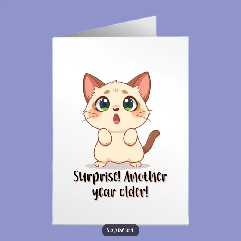 Free Printable Siamese Cat Birthday Card: Funny Surprised Feline Downloadable