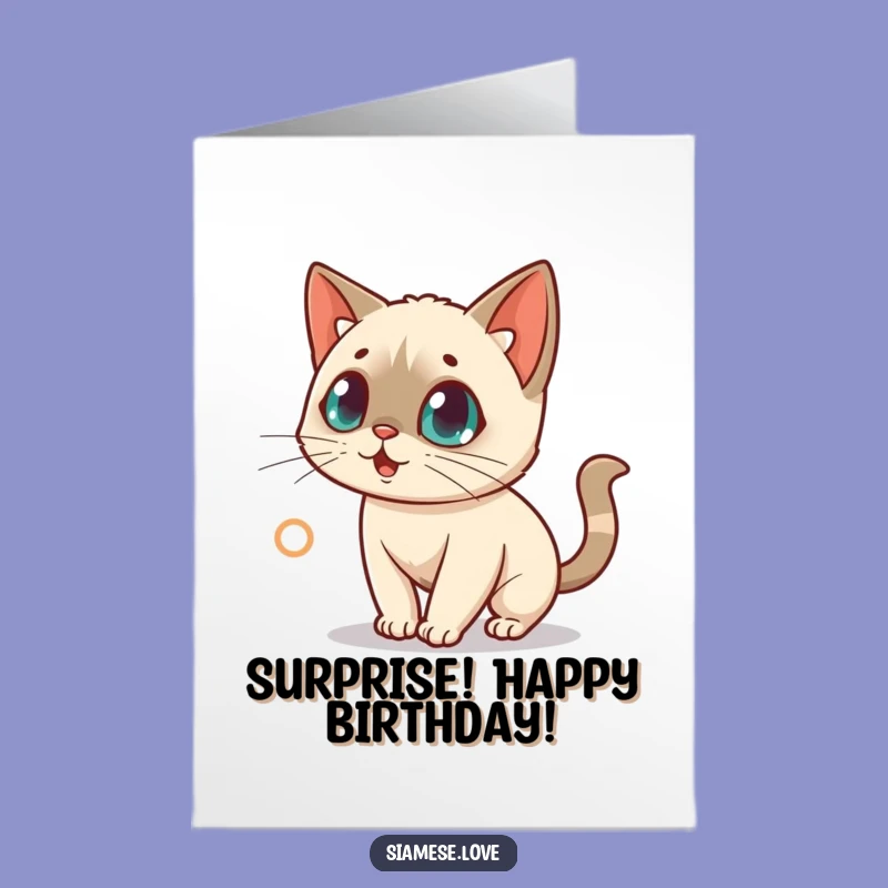 Free Printable Birthday Card: Surprised Cat & Laser - Funny Kawaii Downloadable Gift!