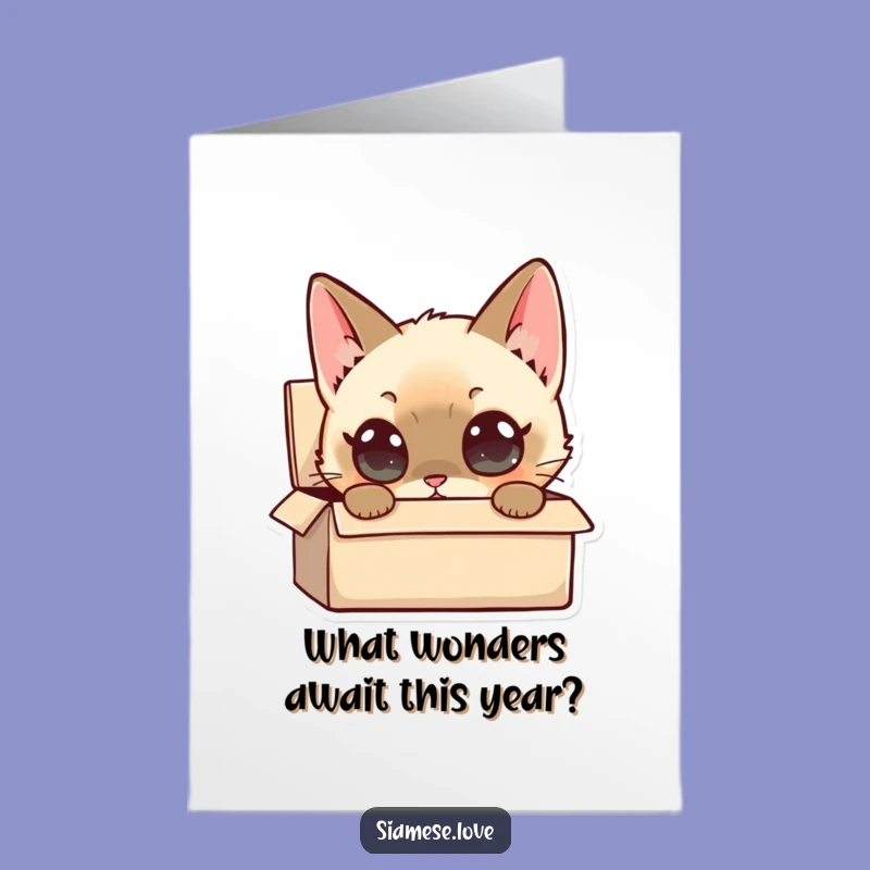 Free Printable Birthday Card: Curious Siamese Cat Box - Funny Downloadable Gift!