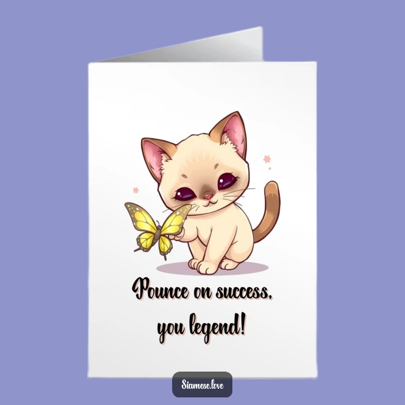 Free Printable Congrats Card: Cat Butterfly Pounce, Humorous Downloadable Celebration
