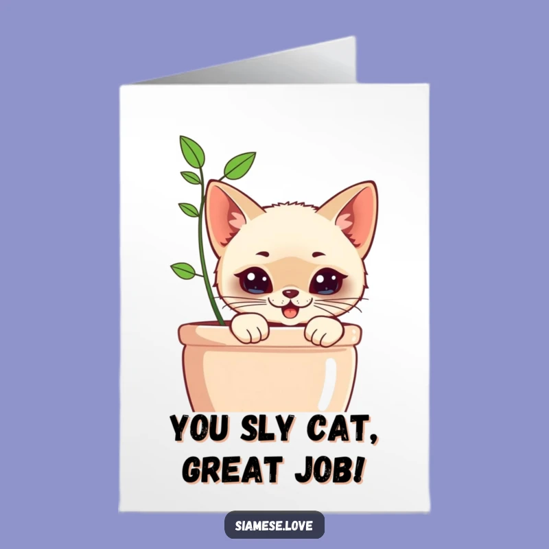 Free Printable Congrats Card: Cat Planter Peek, Humorous Downloadable Celebration