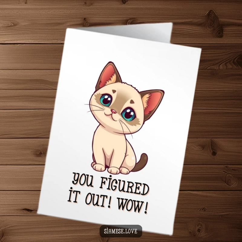Cute Free Printable Congratulations Card: A kawaii Siamese cat tilting its head with intrigue, adding a thoughtful and curious vibe to celebrations.
