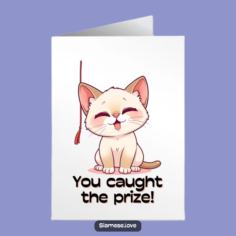 Free Printable Congrats Card: Playful Cat Pounces on Success with Strings Attached