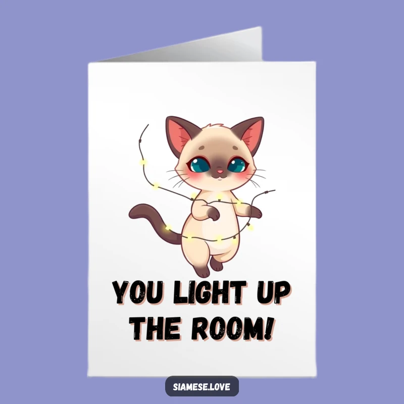 Free Printable Congrats Card: Siamese Cat Twirling Lights, Celebratory Downloadable Gift