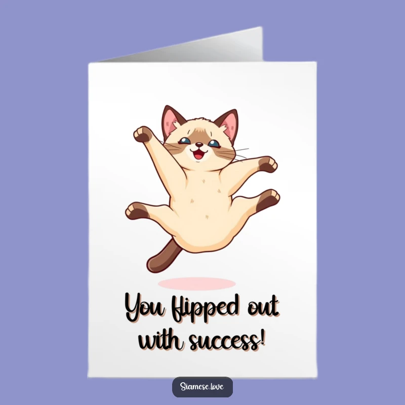 Free Printable Kawaii Cat Congrats Card: Somersault Success Downloadable