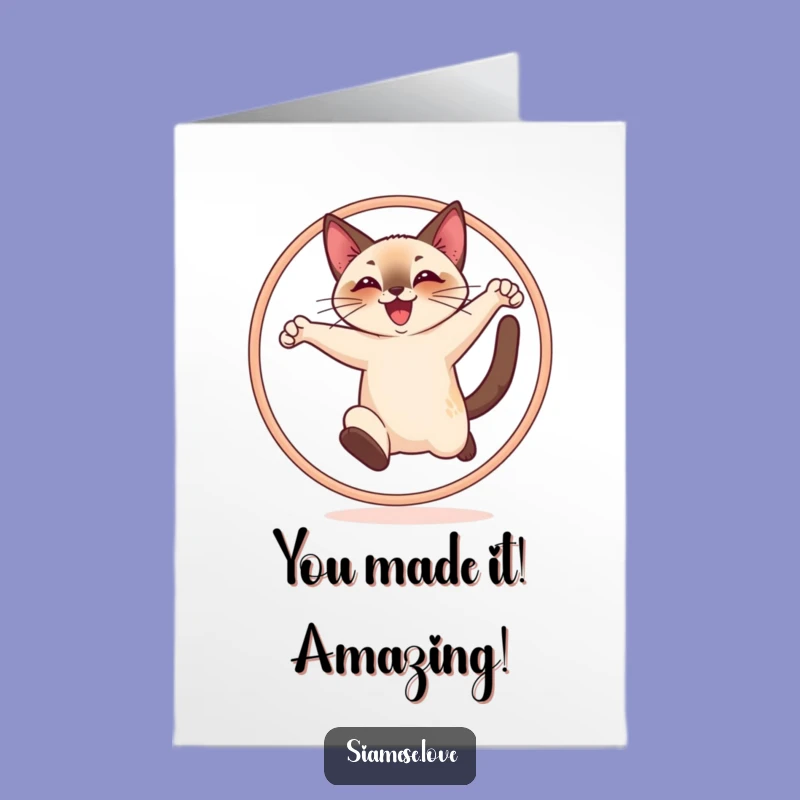 Free Printable Siamese Cat Congrats Card: Cheerful Leaping Feline Downloadable