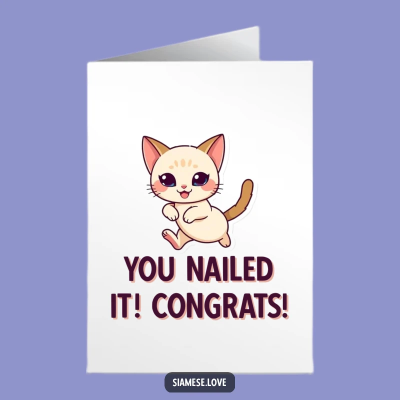 Free Printable Siamese Cat Congrats Card: Graceful Leap Feline Downloadable Gift