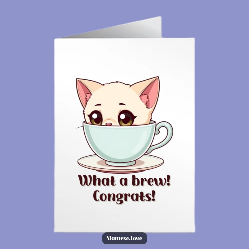 Free Printable Siamese Cat Congrats Card: Curious Teacup Feline Downloadable Gift