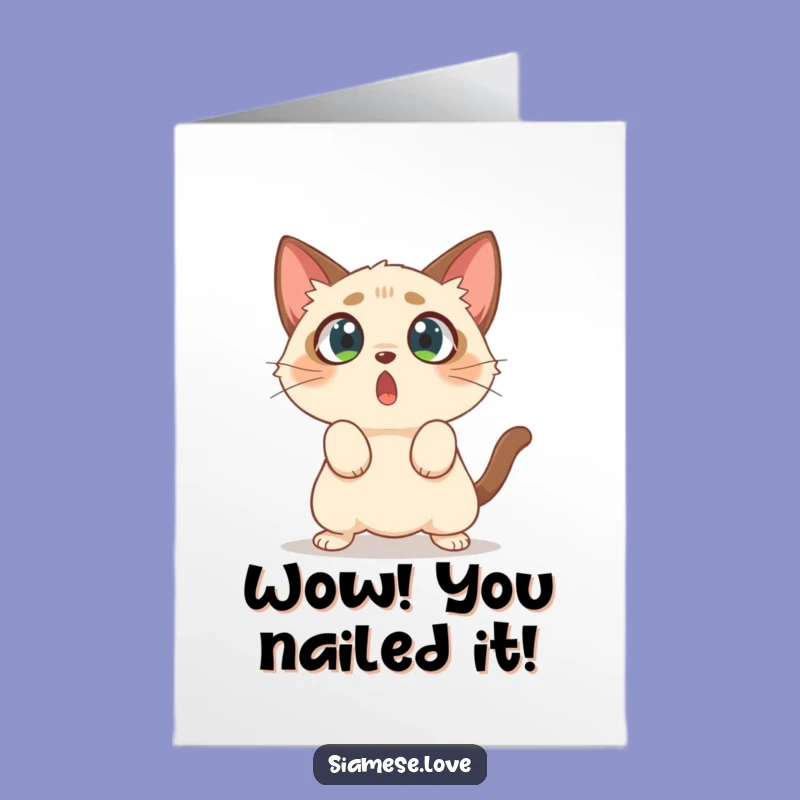Free Printable Siamese Cat Congrats Card: Funny Pouncing Feline Downloadable