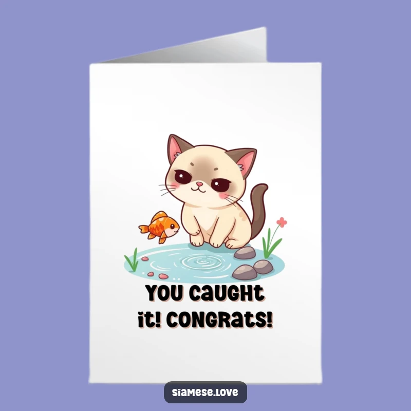 Free Printable Siamese Cat Congratulations Card - Smug Fish Catch Winner Downloadable