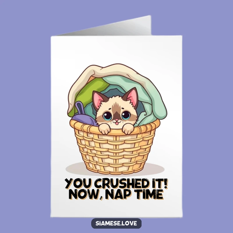 Free Printable Congrats Card: Siamese Cat Laundry Surprise Funny Downloadable Gift