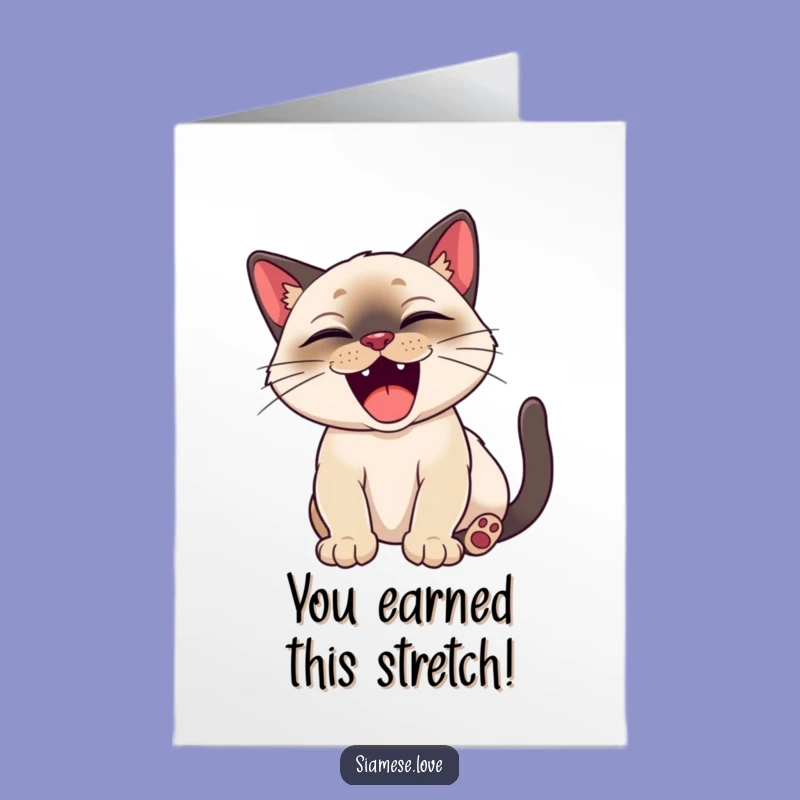 Free Printable Congrats Card: Siamese Cat Yawn Celebration Funny Downloadable Gift