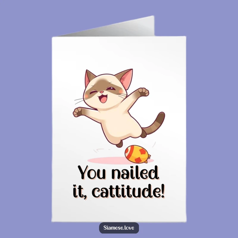 Free Printable Congrats Card: Funny Siamese Cat Triumph - Downloadable Gift!