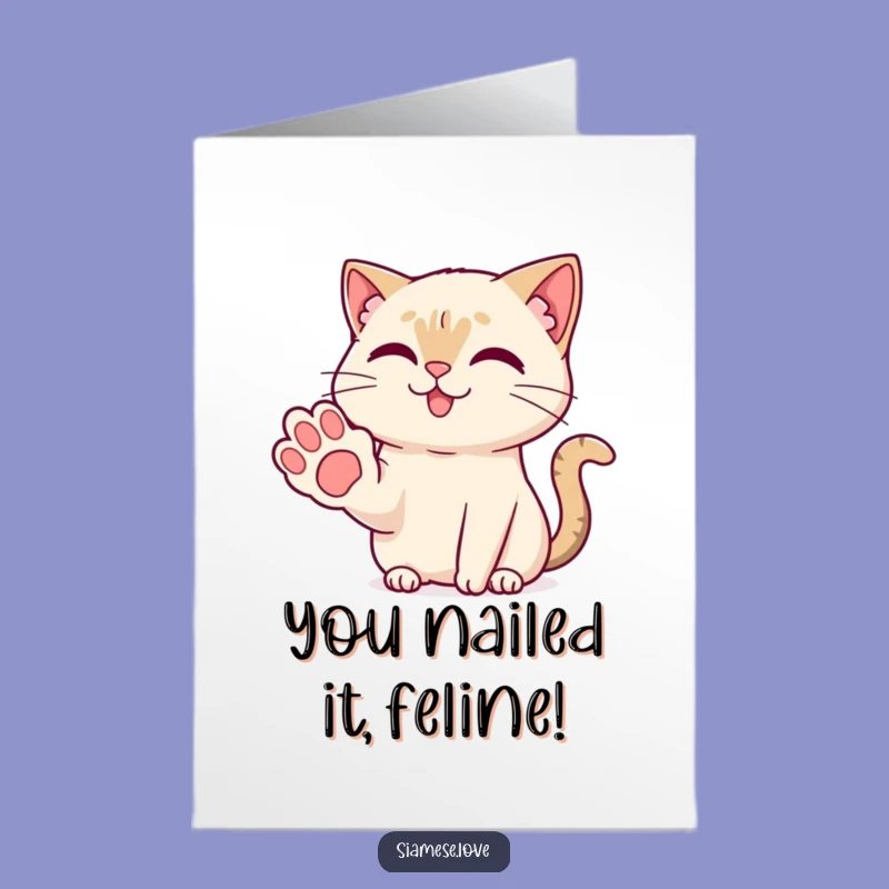 Free Printable Kawaii Siamese Cat Congrats Card: Paw Of Approval Downloadable