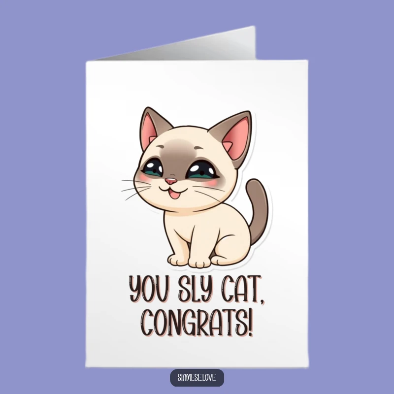 Free Printable Siamese Cat Congrats Card: Mischievous Feline Tail Hide Downloadable Gift