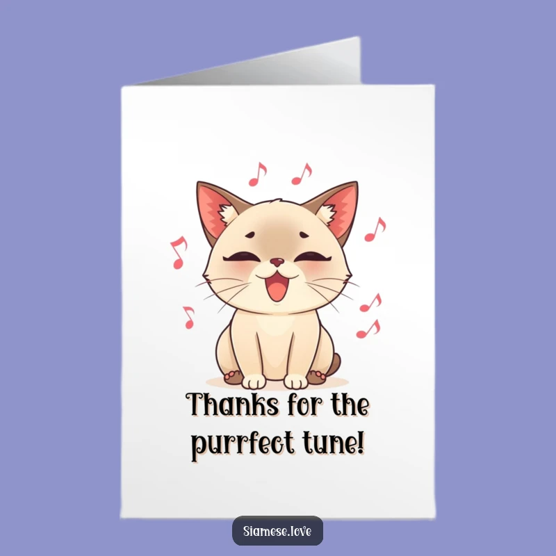 Free Printable Purring Cat Thank You Card - Musical Notes Downloadable Gift