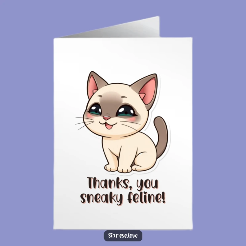 Free Printable Siamese Cat Thank You Card: Sneaky Feline Tail Peek Downloadable Gift