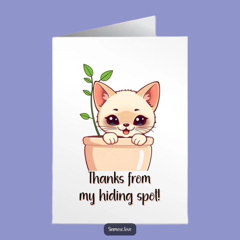 Free Printable Thank You Card: Cat Planter Peek, Funny Downloadable Gratitude