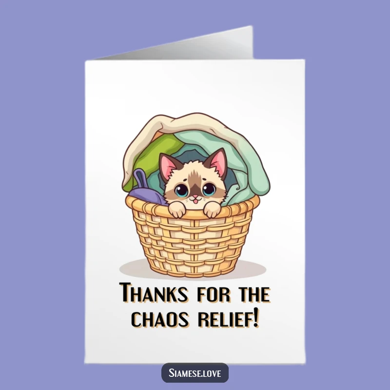 Free Printable Thank You Card: Siamese Cat Laundry Thanks Funny Downloadable Gift